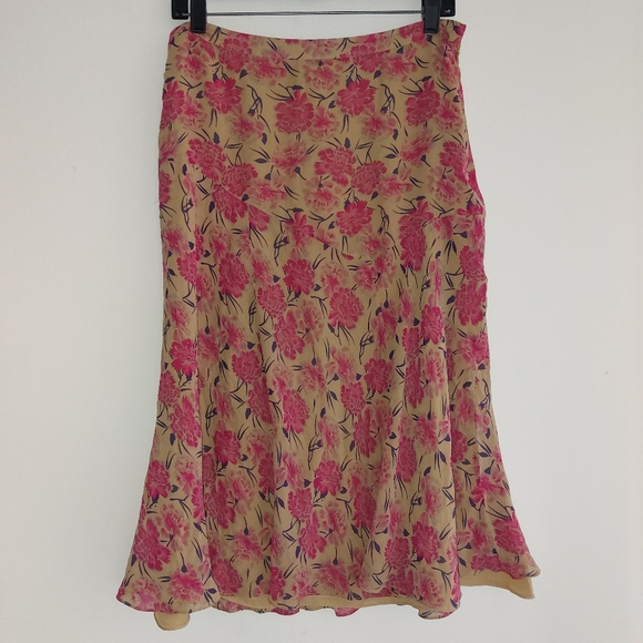 Sundance Dresses & Skirts - Sundance Silk Midi Skirt Floral Tan Pink Size 8